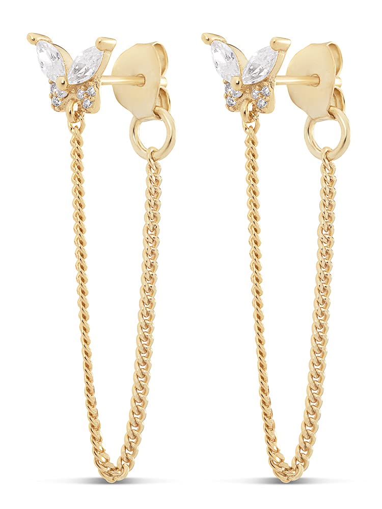 MILLA Silver & Gold Chain Earrings for Women - 14K Gold Butterfly Earrings for Women & More Trendy Earrings Styles - Comfortable Cute Earrings Aesthetic Jewelry (Sterling Silver/CZ Butterfly) - Image 1